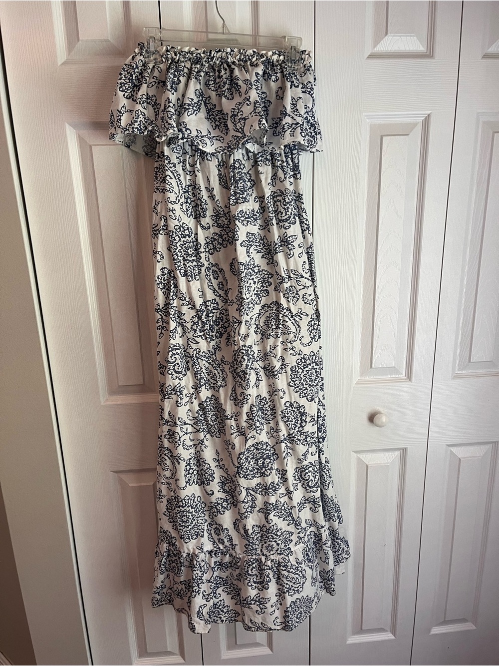 Moda International White Maxi Dress with Navy Paisley Print